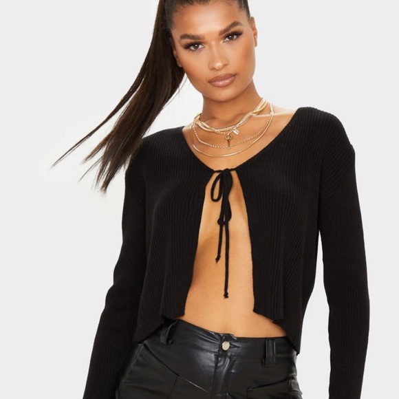 Tops - NWOT Black tie front top size S